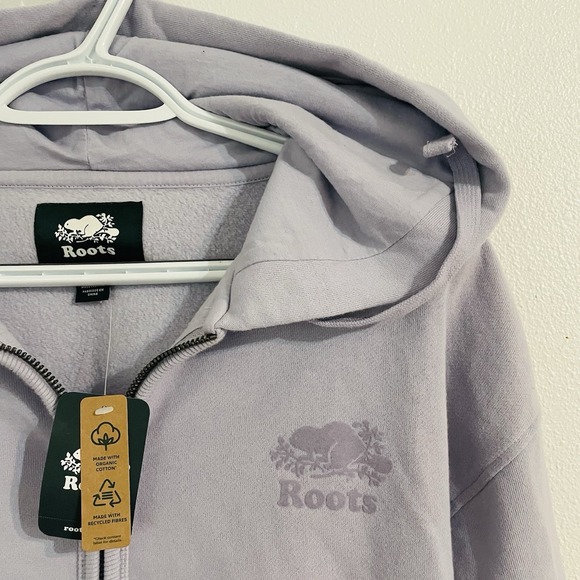 NWT Roots Original Relaxed Full Zip Hoodie Jacket Purple Lounge Organic Cotton M - Picture 2 of 8